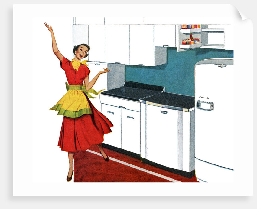 Happy Housewife Dancing in the Kitchen of a 1940s Home. by Anonymous