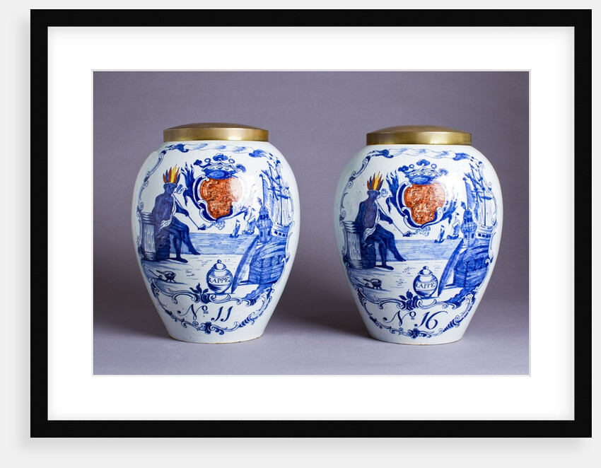 Pair of porcelain Delft blue and white tobacco jars by Anonymous