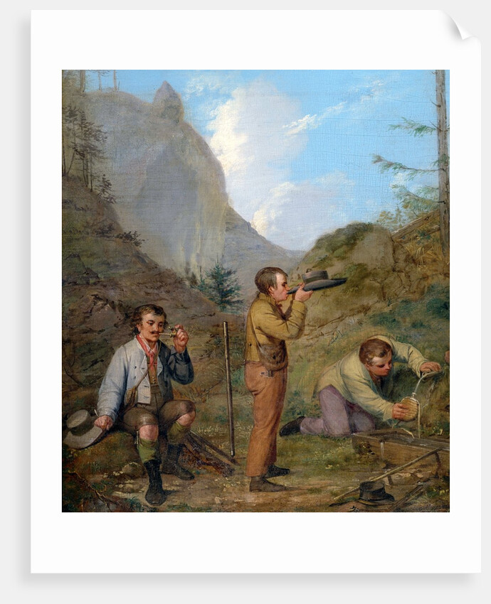 Austrian Hikers Resting and Gathering Spring Water in the Purgstall Mountains by Rudolf Swoboda the Younger