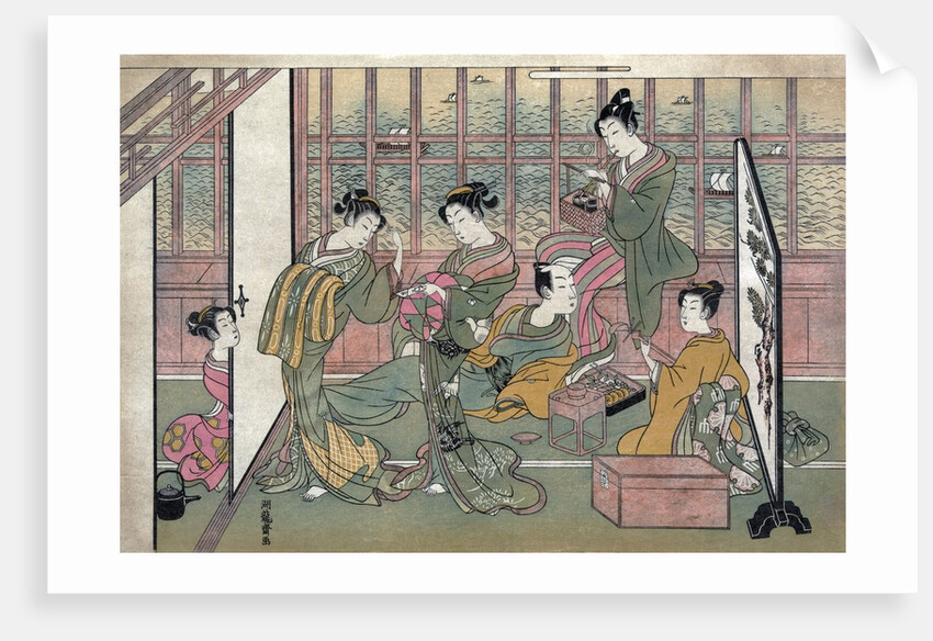 A brothel in Shinagawa: first page of a Shunga set. by Anonymous