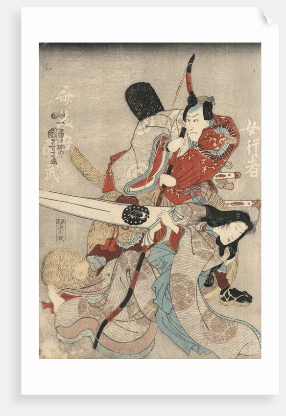 Two actors in the roles of Saitogo Kunitake and a female Buddhist devotee by Anonymous