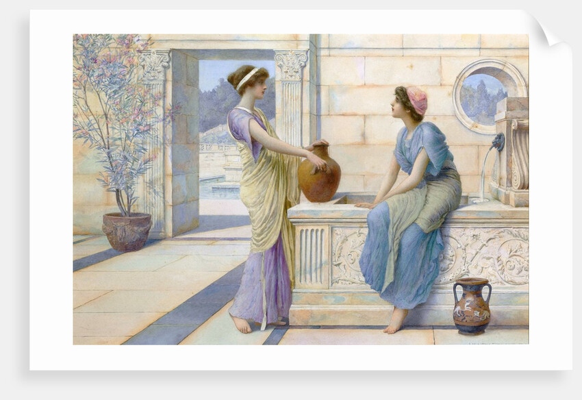 Two Women of Ancient Greece Filling their Water Jugs at a Fountain (Women of Corinth) by Henry Ryland