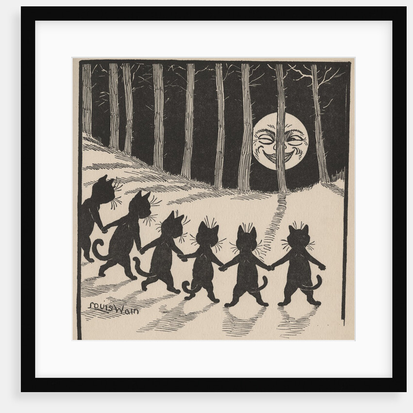 Line of cats in moonlight by Louis Wain