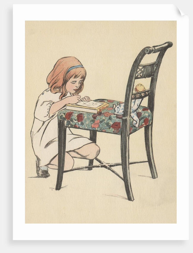 Little girl writing on chair by Anonymous
