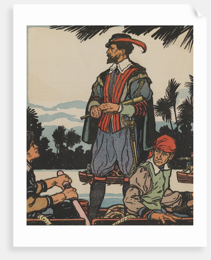 Sir Walter Raleigh standing in rowboat by Anonymous