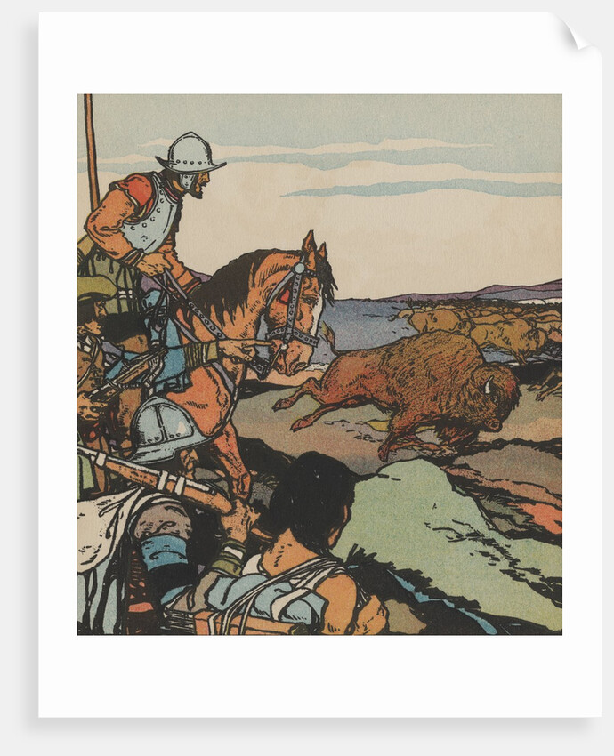 Francisco VÃ¡squez de Coronado looking at buffalo herd by Anonymous