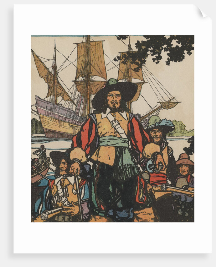 Robert de LaSalle with ships near Mississippi River by Anonymous