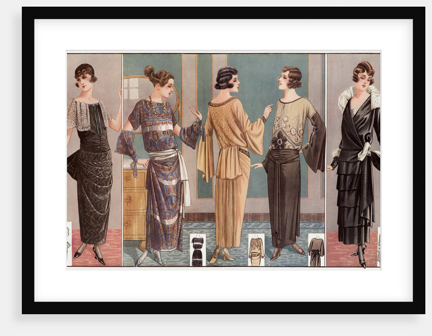 Women modeling 1920's French fashion by Anonymous