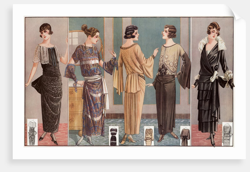 Women modeling 1920's French fashion by Anonymous