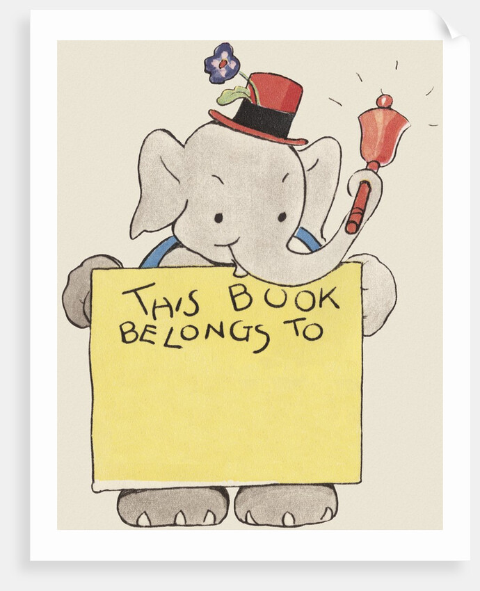 Elephant ringing bell and holding sign by Anonymous