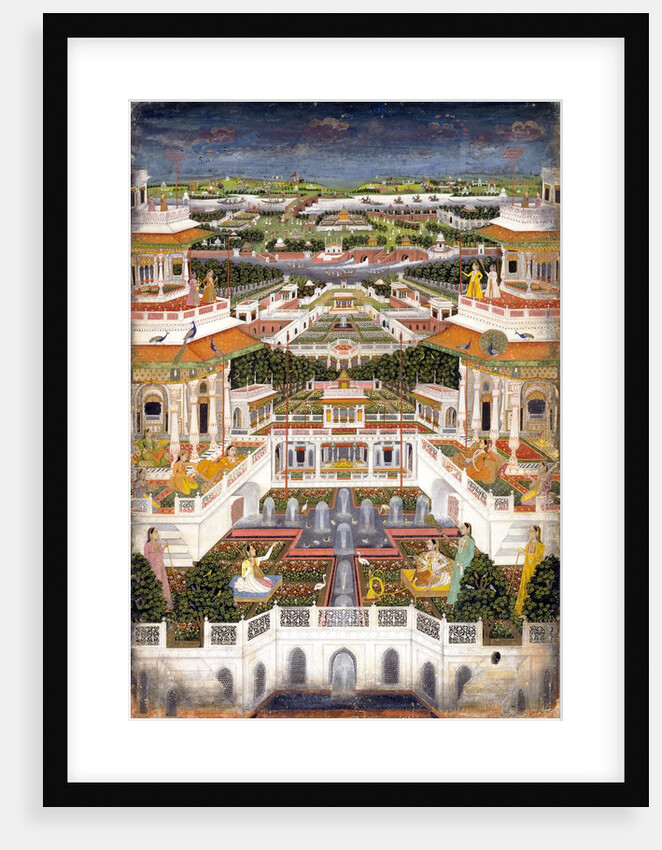 Indian miniature painting of a lavish palace complex by Anonymous
