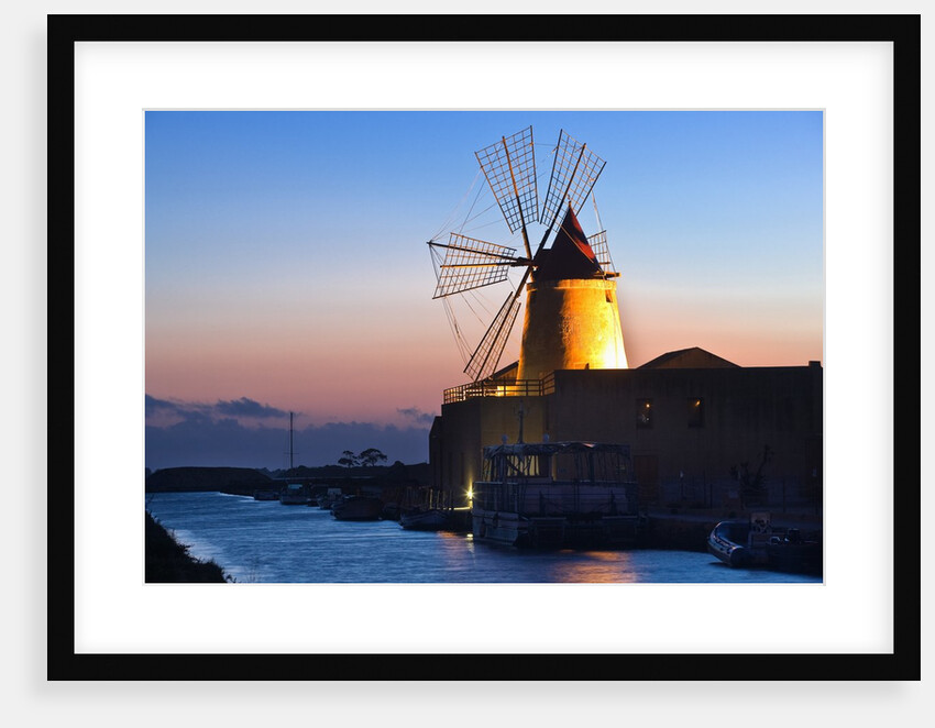 Windmill and saltworks at sunset, Marsala, Sicily, Italy by Anonymous