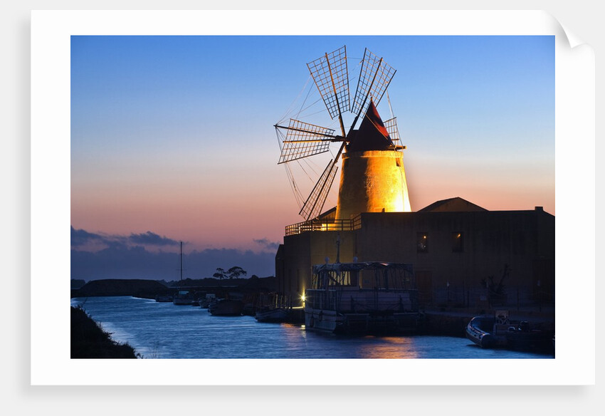 Windmill and saltworks at sunset, Marsala, Sicily, Italy by Anonymous