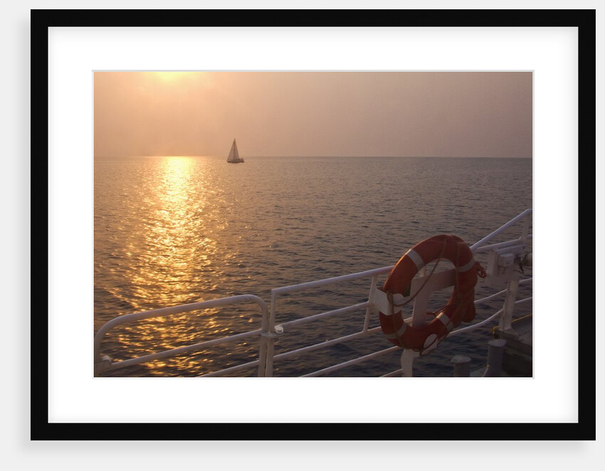 Sunset above sea seen from ferry boat, Salina, Sicily, Italy by Anonymous