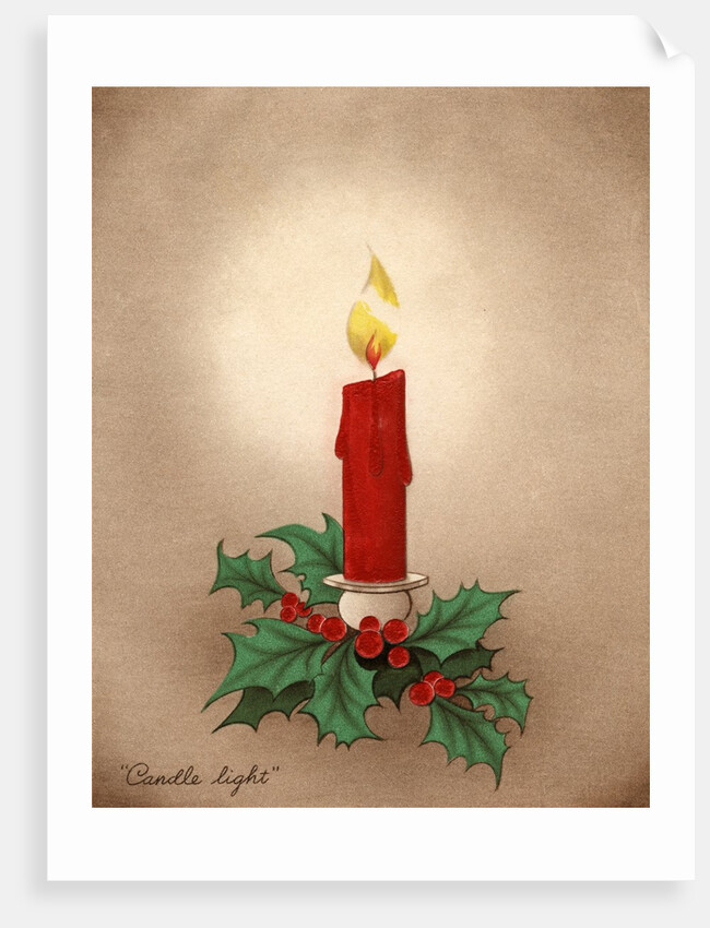 Vintage Illustration of Christmas Candle with Holly by Anonymous