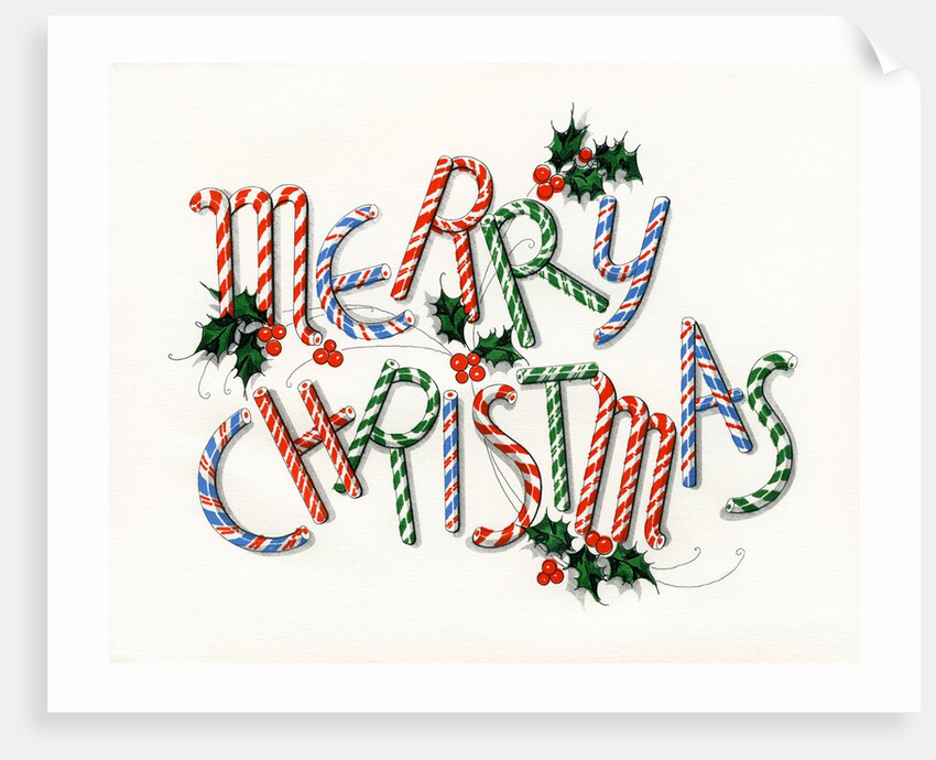 Vintage Illustration of "Merry Christmas" made of Candy Canes by Anonymous