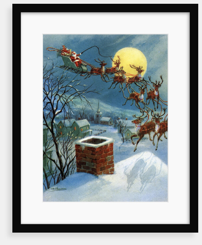 Vintage Illustration of Santa Claus and His Sleigh by Anonymous