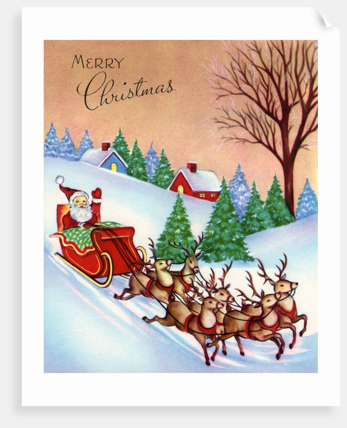 Vintage Illustration of Santa Claus and His Sleigh by Anonymous