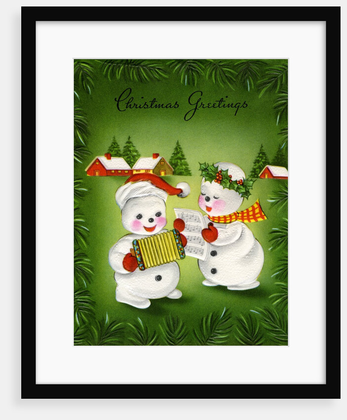 Vintage Illustration of Christmas Snowman Couple by Anonymous