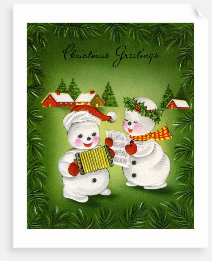 Vintage Illustration of Christmas Snowman Couple by Anonymous
