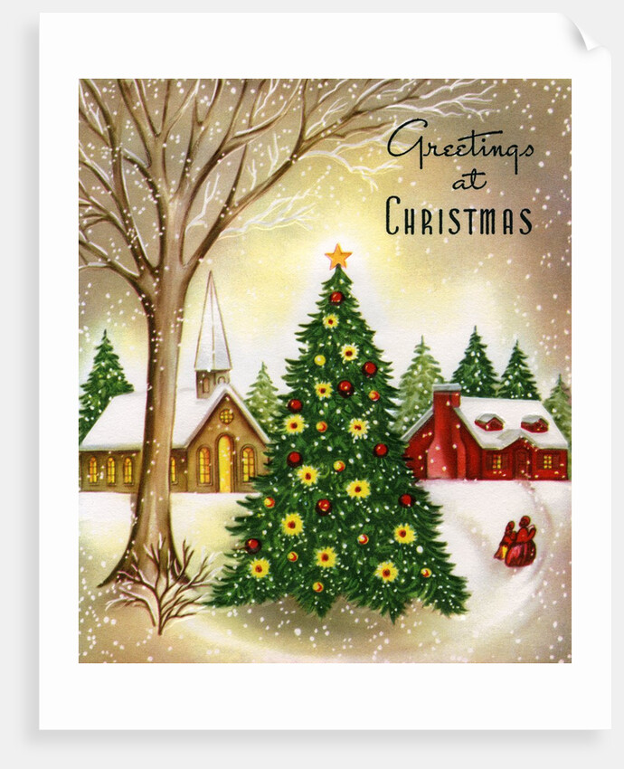 Vintage Illustration of Christmas Tree in a Town Square by Anonymous
