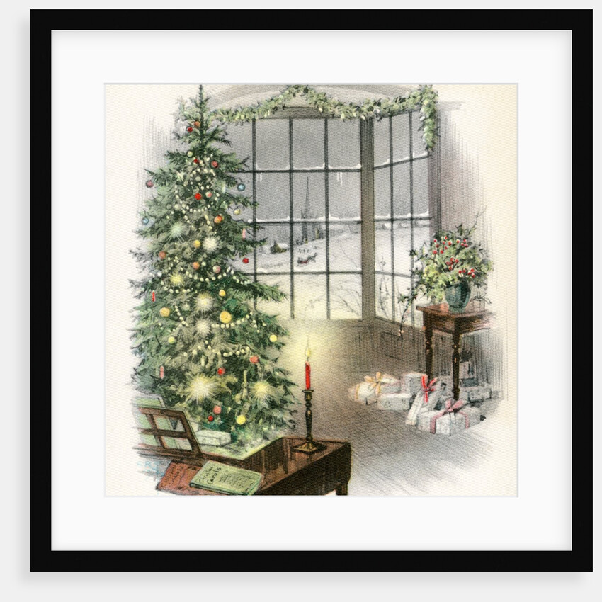 Vintage Illustration of Christmas Tree by a Window. by Anonymous