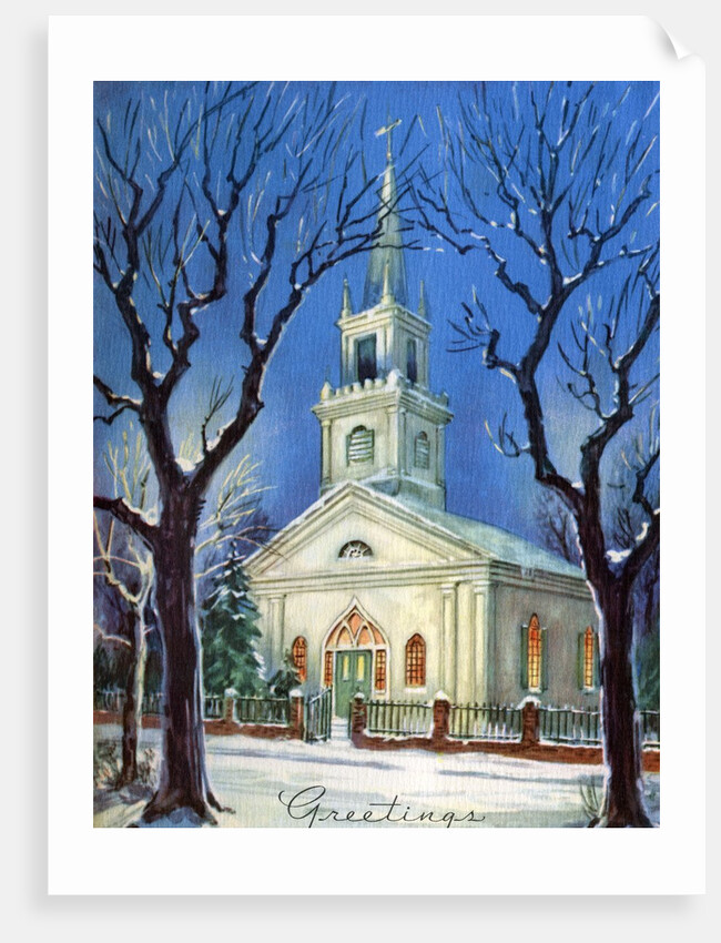 Country Church in Snow During Christmas by Anonymous