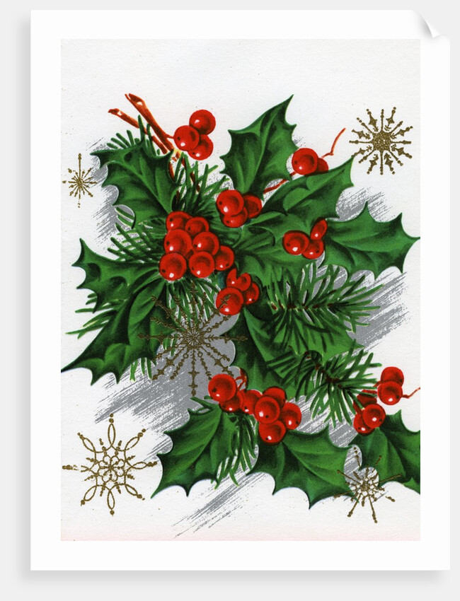 Christmas Greetings with Holly Leaves and Berries by Anonymous