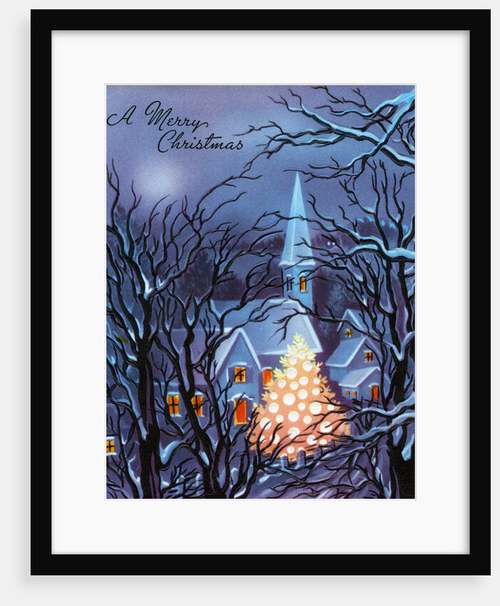 Vintage Illustration of Christmas Tree in a Town Square by Anonymous