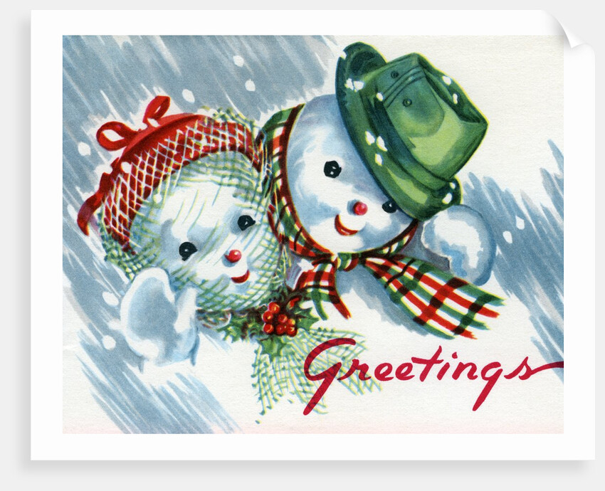 Vintage Illustration of Christmas Snowman Couple by Anonymous