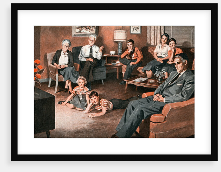 Three Generations of a Family Watching Television by Anonymous