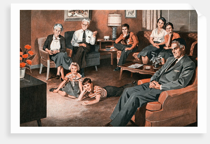 Three Generations of a Family Watching Television by Anonymous