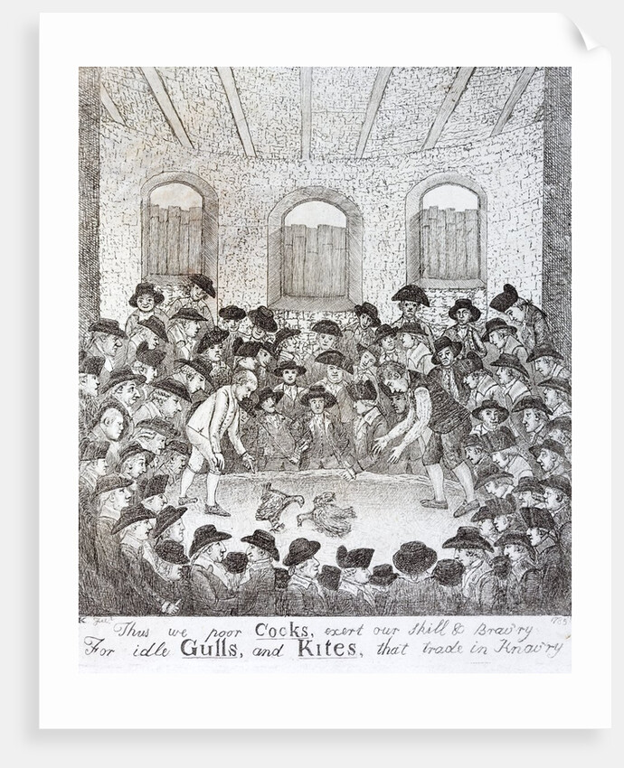 Cock fighting - a late 18th century engraving by Anonymous