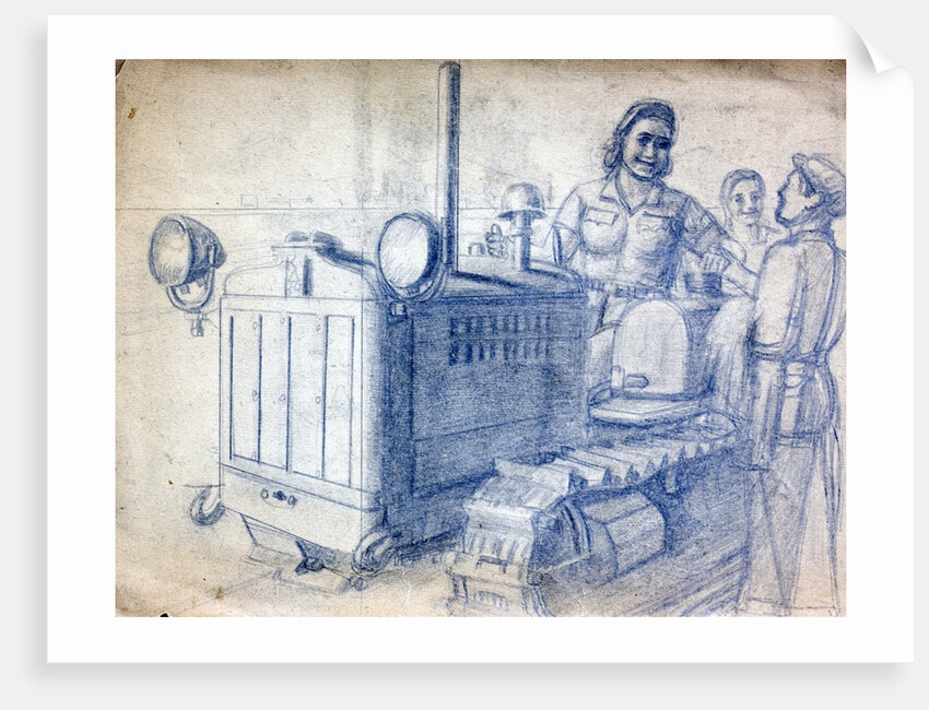 Drawing of a Soviet woman on a tracked tractor by Anonymous