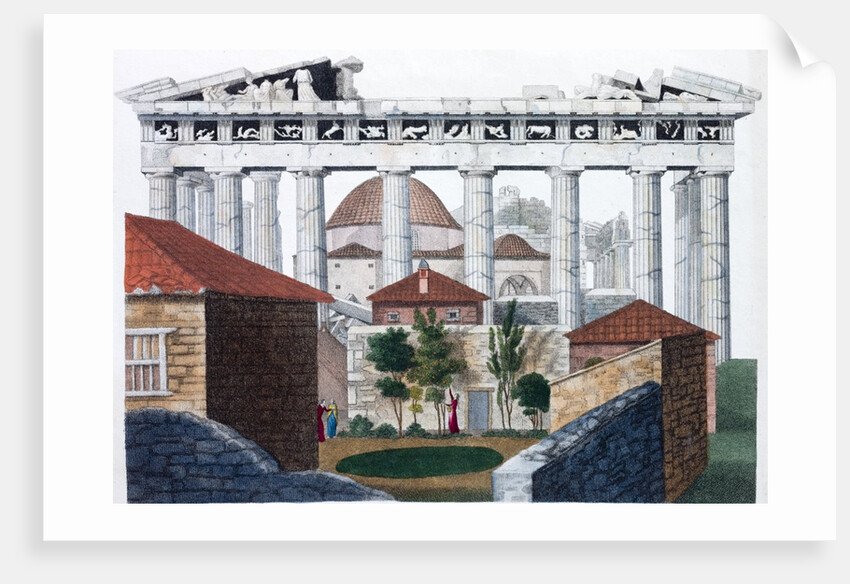Hand coloured print of the Parthenon in Athens in the days of the Ottoman Empire by Anonymous