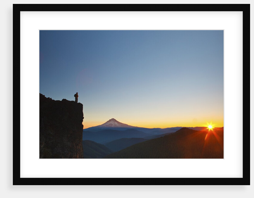 hiker watching sunrise over Mt. Hood, Mt. Hood National Forest, Oregon by Anonymous