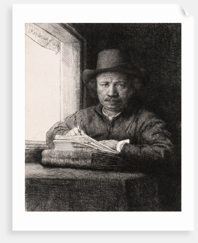 Self Portrait Drawing at a Window by Rembrandt van Rijn