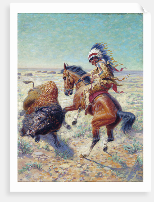Chief Spotted Tail Shooting Buffalo by Louis Maurer