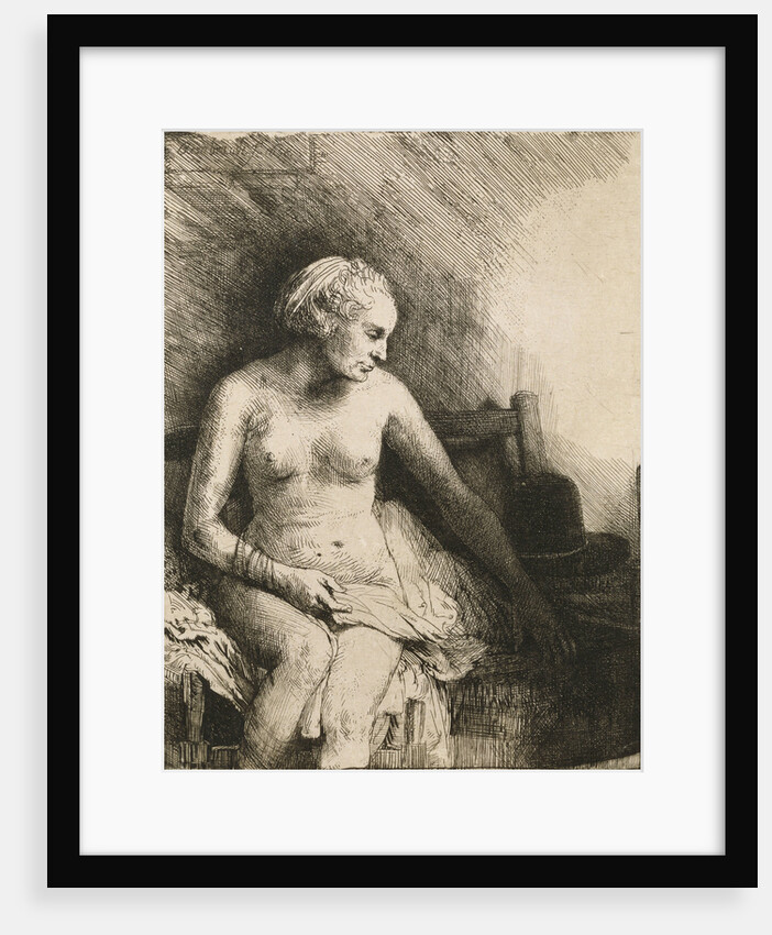 A Woman At The Bath With A Hat Beside Her by Rembrandt van Rijn