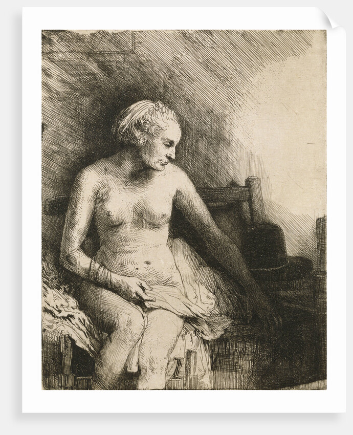 A Woman At The Bath With A Hat Beside Her by Rembrandt van Rijn