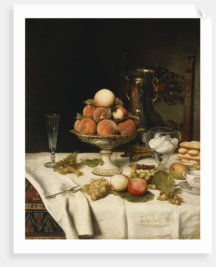 Peaches in a Dresden Tazza, Grapes, Apples, Hazelnuts and Biscuits by Jules Larcher