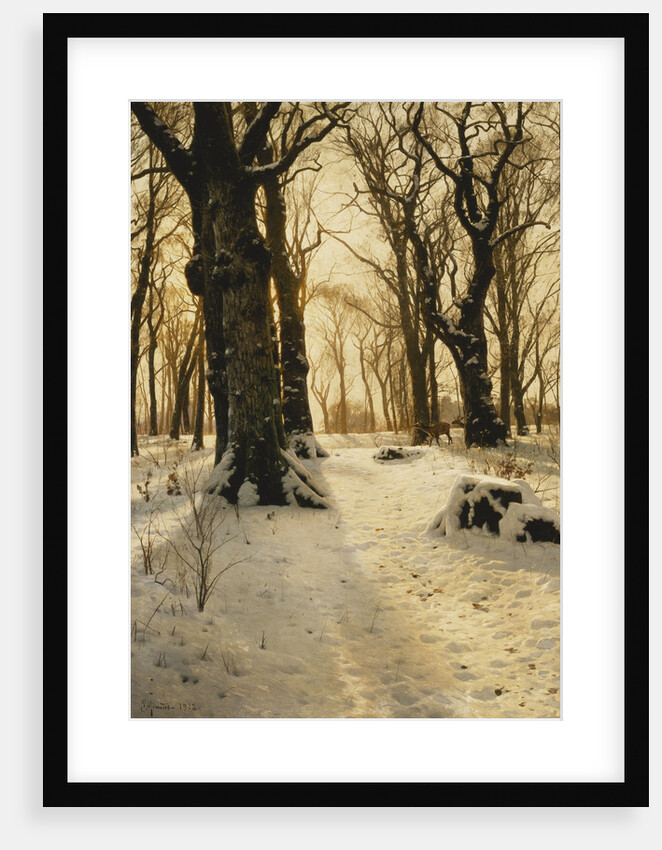 A Wooded Winter Landscape with Deer by Peder Monsted