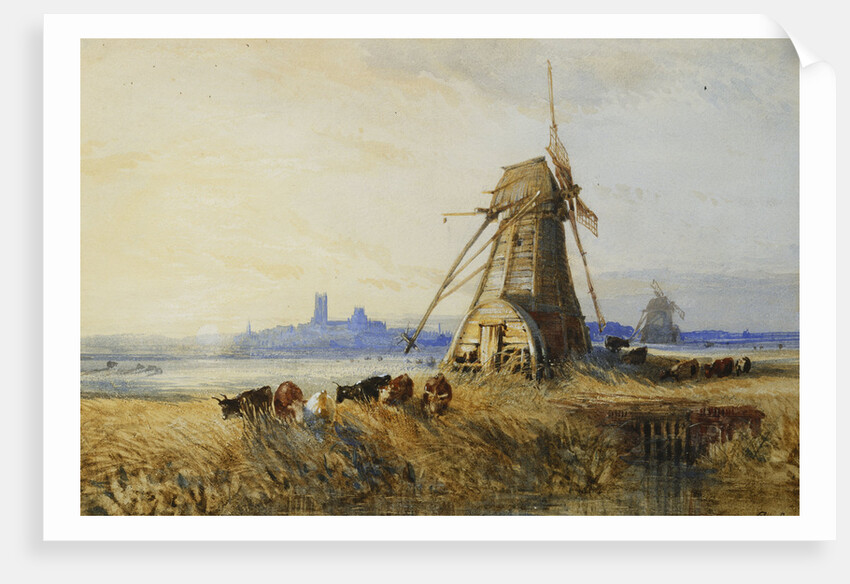 A Distant View of Ely with Windmills at Sunset by Thomas Lound