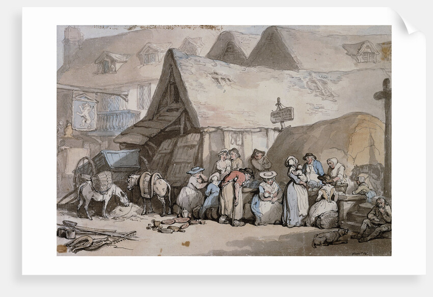Honiton, Devon: Shoes and Hats for Sale Outside The Lion Inn by Thomas Rowlandson