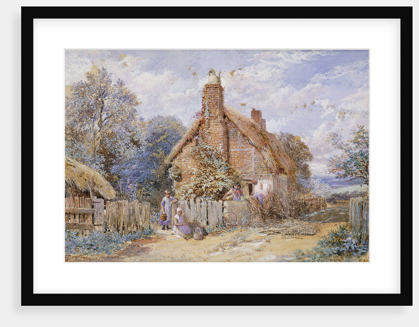 Children by a Thatched Cottage at Chiddingfold by Myles Birket Foster
