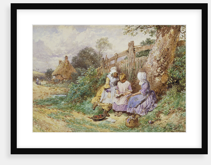 Children Reading Beside a Country Lane by Myles Birket Foster