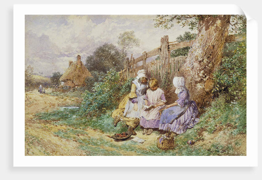 Children Reading Beside a Country Lane by Myles Birket Foster