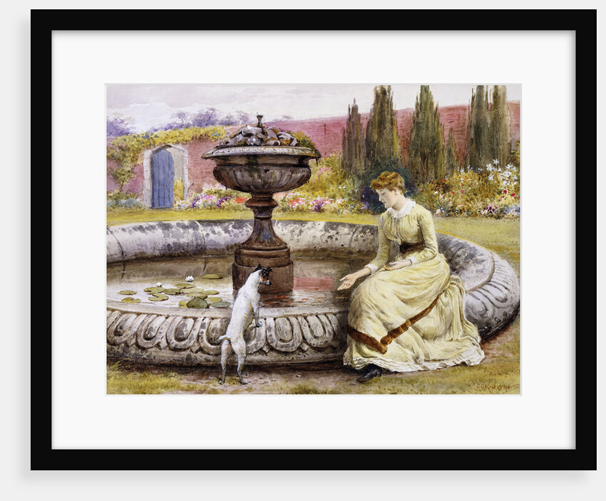 A Lady and a Dog Beside an Ornamental Pool by George Goodwin Kilburne
