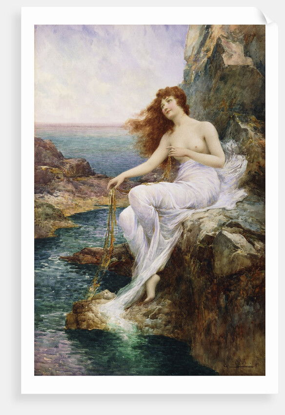 A Sea Nymph Seated on a Rock with a Ribbon of Seaweed by Alfred Augustus Glendening