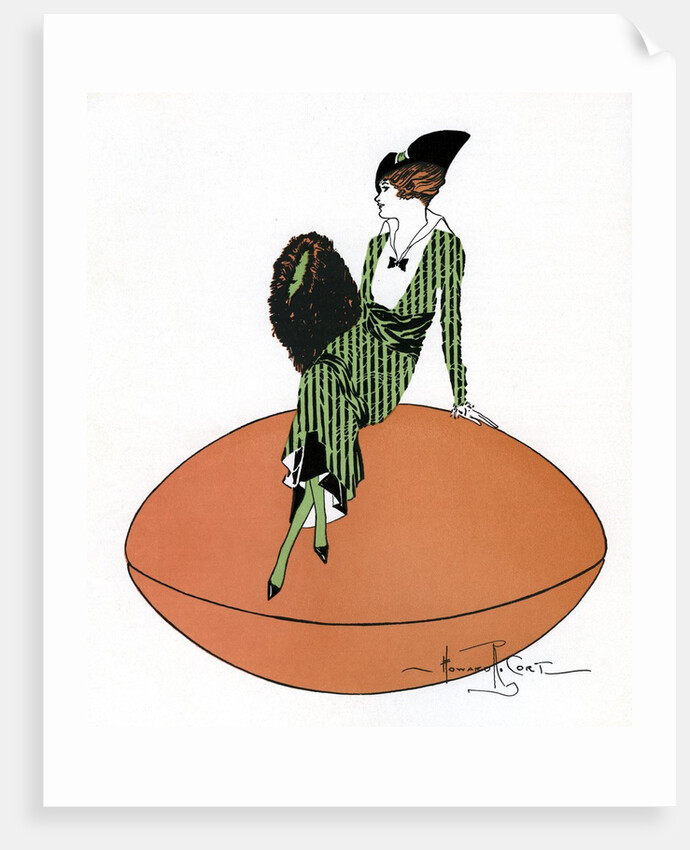 Vintage Illustration of Flapper Sitting on Giant Football by Anonymous